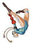  1girl ahoge armlet backflip blonde_hair bodypaint boots braid braided_ponytail camouflage fighting_stance fingerless_gloves garrison_cap gloves hat highres huge_ahoge jumping knee_boots kyoung_hwan_kim leotard long_braid long_hair red_gloves red_headwear street_fighter upside-down 