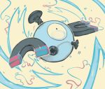 black_eyes commentary creature electricity english_commentary floating full_body gen_1_pokemon magnemite no_humans pinkgermy pokemon pokemon_(creature) simple_background solo white_background 