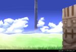  choukichi clouds commentary_request grass island letterboxed no_humans ocean ragnarok_online scenery sky statue tower translated water 