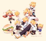  &gt;_&lt; 6+boys alalen arm_warmers artist_name baby bass_clef beige_background bird black_collar black_pants black_shorts blue_eyes blush_stickers bottle bow bowtie cape chick child closed_eyes collar cosplay edogawa_conan edogawa_conan_(cosplay) food frown glasses grin hamburger hand_in_pocket hands_on_another&#039;s_shoulders highres kagamine_len leg_warmers lying male_focus meitantei_conan milk_bottle multiple_boys multiple_persona necktie number_print on_stomach pacifier pants red_cape red_neckwear sailor_collar school_uniform shirt short_ponytail short_sleeves shorts sitting smile spiky_hair standing thought_bubble tongue tongue_out v-shaped_eyebrows vocaloid white_shirt yellow_neckwear 