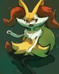  braixen brown_eyes commentary creature english_commentary fangs full_body gen_6_pokemon grey_background no_humans open_mouth pinkgermy pokemon pokemon_(creature) simple_background solo 