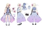  1girl amanohoshi_chiroru black_footwear black_gloves blonde_hair character_sheet commentary commentary_request elbow_gloves flower full_body gloves hair_flower hair_ornament long_hair looking_at_viewer ne-on pro_production shoes simple_background smile socks violet_eyes virtual_youtuber white_background 