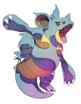  black_eyes claws commentary creature english_commentary fangs full_body gen_1_pokemon nidoqueen no_humans open_mouth pinkgermy pokemon pokemon_(creature) signature simple_background solo white_background 