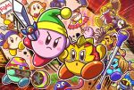  3boys @_@ backwards_hat bandana baseball_cap baton beanie blue_eyes blush_stickers bobblehat boom_microphone bow bowtie channel_ppp commentary_request copy_ability gooey hair_bow hat headphones king_dedede kirby kirby_(series) kirby_fighters_2 luchador_mask magolor mallet meta_knight microphone multiple_boys no_humans official_art polearm red_neckwear rope shimenawa spear sword tongue tongue_out twintails video_camera waddle_dee weapon wig yellow_eyes yo-yo zunglasses 