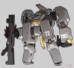  armor blue_eyes clenched_hand dated full_armor grey_background gun holding holding_gun holding_weapon jgsdf_type_07_tank_natchin looking_ahead mecha moi_moi7 no_humans original science_fiction solo weapon 
