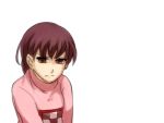  1girl angry braid brown_hair looking_away madotsuki nabuta375 red_eyes simple_background solo yume_nikki 