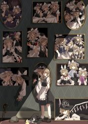  6+girls :d ab_ten_4 absurdres apron black_dress black_hat black_shirt black_shoes black_skirt black_vest blue_bow blue_vest bow braid broom buttons capelet closed_mouth clothing_request commentary crescent_ornament crystal_wings dress frilled_apron frilled_hat frilled_shirt frilled_skirt frills gloves green_ribbon grey_capelet hair_bow hand_on_own_cheek hand_on_own_face hat hat_bow hat_ornament hat_ribbon highres holding holding_broom holding_wand kirisame_marisa kirisame_marisa_(pc-98) long_hair long_sleeves lying medium_hair mirror multiple_girls multiple_persona neck_ribbon official_alternate_costume official_alternate_eye_color official_alternate_hair_color on_stomach open_mouth painting_(object) picture_frame puffy_short_sleeves puffy_sleeves purple_bow purple_dress purple_gloves purple_scarf red_bow red_eyes red_hair red_ribbon red_scarf ribbon sash scarf scepter shirt shoes short_hair short_sleeves single_braid skirt smile socks standing star_(symbol) star_hat_ornament sweatdrop touhou unworn_headwear vest waist_apron wand white_apron white_bow white_ribbon white_sash white_shirt white_skirt white_socks wings witch_hat yellow_eyes 