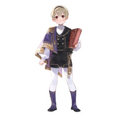  1boy absurdres aged_down ai-wa alternate_costume aristocratic_clothes blonde_hair book child closed_mouth fire_emblem fire_emblem_fates full_body highres holding holding_book leo_(fire_emblem_fates) looking_at_viewer purple_socks red_eyes socks turtleneck 
