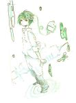  1boy aojiru_(yume_2kki) bandages expressionless full_body green_hair intravenous_drip looking_afar male pajamas solo yume_2kki 