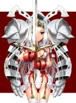  1girl garter_belt katahira_masashi long_hair original red_eyes solo sword thigh-highs weapon white_hair 