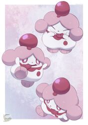  absurdres artist_logo artist_name border bright_pupils full_body highres logo mochiri_(mochiri_work) multiple_views no_humans outside_border pink_background pink_eyes pink_theme pokemon pokemon_(creature) pokemon_focus slurpuff tongue tongue_out white_border white_pupils 