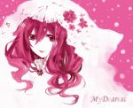  1girl black_march guilty_crown hair_ornament long_hair looking_at_viewer monochrome pink_hair smile solo veil yuzuriha_inori 
