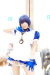  apron blue_hair cosplay eyepatch gloves handcuffs ikkitousen maid maid_uniform namada photo ryomou_shimei 