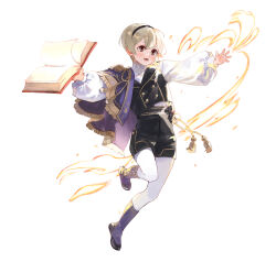  1boy absurdres aged_down ai-wa alternate_costume aristocratic_clothes blonde_hair book child fire_emblem fire_emblem_fates full_body highres holding holding_book leo_(fire_emblem_fates) open_book purple_socks red_eyes socks turtleneck 