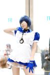  apron blue_hair cosplay eyepatch gloves handcuffs ikkitousen maid maid_uniform namada photo ryomou_shimei 