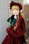  blonde_hair bonnet cosplay gown photo rozen_maiden ruffles shinku uni velvet 
