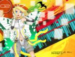  alternate_costume asano_ame bangle blonde_hair blue_eyes bracelet character_name elbow_gloves fingerless_gloves gloves hands_on_headphones headphones jewelry kagamine_rin kagamine_rin_(append) navel open_mouth short_hair shorts suspenders vocaloid vocaloid_append 