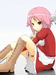  apron boots codamiku hammer highres lisbeth pink_eyes pink_hair red_eyes short_hair sword_art_online 