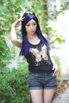  blue_hair cosplay denim kuga_natsuki mai_hime miyuki photo shorts sunglasses tank_top 