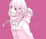  1girl guilty_crown hair_ornament hairclip long_hair looking_at_viewer monochrome scarf smile solo twintails winter_clothes winter_coat yoma yuzuriha_inori 