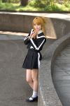  blonde_hair cosplay photo pleated_skirt sagiri_shion sailor_uniform school_uniform socks tagme_character tagme_series 