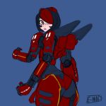  1girl ass black_hair blush crimson_typhoon error extra_arms hair_over_one_eye highres mecha_musume mechanical_arm multicolored_hair pacific_rim personification rakihiro redhead robot_joints short_hair simple_background thrusters two-tone_hair yellow_eyes 
