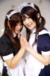 apron cosplay hirazuka_yuki maid maid_uniform photo tairano_mai thigh-highs twintails 