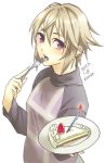  1girl 2013 birthday blonde_hair cake dated eating expressionless food fork giving holding looking_at_viewer plate red_eyes short_hair solo urotsuki yume_2kki 