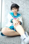  ahoge chippi cosplay feet_out_front idolmaster_xenoglossia kikuchi_makoto photo sailor_uniform school_uniform 