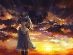  1girl clouds hair_ribbon hatsune_miku nonoharak ribbon sky sunset thigh-highs twintails vocaloid zettai_ryouiki 