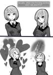  2koma _natalya_holm _natasha_holm blush breasts comic english hand_on_own_face hands_together imagining kiss looking_up missing_stars monochrome rocket school_uniform sho-n-d smile 