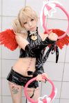  ahoge belt blonde_hair cosplay elbow_gloves halter_top kichijou midriff padlock photo saki_kano shorts wings zone-00 