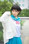  ahoge chippi cosplay idolmaster_xenoglossia kikuchi_makoto photo sailor_uniform school_uniform 