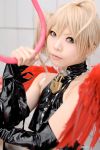  ahoge belt blonde_hair cosplay elbow_gloves halter_top kichijou padlock photo saki_kano wings zone-00 