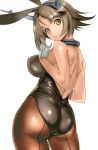  1girl animal_ears ass back brown_hair bunnysuit dodai_shouji from_behind kantai_collection mutsu_(kantai_collection) pantyhose personification rabbit_ears short_hair solo yellow_eyes 