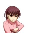  1girl angry braid brown_hair looking_away madotsuki nabuta375 red_eyes sad simple_background solo yume_nikki 