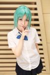  blouse cosplay green_hair higurashi_no_naku_koro_ni momose_ri photo pleated_skirt school_uniform sonozaki_shion 