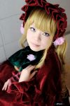  blonde_hair bonnet cosplay gown photo rozen_maiden ruffles shinku uni velvet 