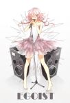  1girl bare_shoulders barefoot guilty_crown hair_ornament hairclip highres long_hair microphone microphone_stand pink_hair red_eyes singing solo twintails yoma yuzuriha_inori 