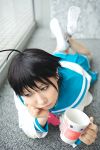  ahoge chippi coffee_mug cosplay idolmaster_xenoglossia kikuchi_makoto photo sailor_uniform school_uniform 