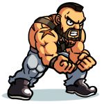  1boy alternate_costume beard chibi cosplay eyebrows facial_hair final_fight lowres mike_haggar mohawk muscle scar shirtless solo street_fighter street_fighter_iv thick_eyebrows tonpii zangief 