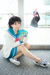  ahoge chippi cosplay idolmaster_xenoglossia kikuchi_makoto milk_carton photo sailor_uniform school_uniform 