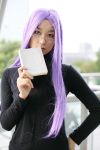  book cosplay fate/stay_night glasses jeans photo purple_hair rider turtleneck yoshishige_yutaka 