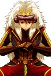  1boy armor blue_eyes helmet kabuto nanamura redhead samurai samurai_armor sitting sword umineko_no_naku_koro_ni ushiromiya_battler weapon 