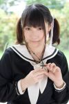  cosplay fukuzawa_yumi hair_ribbons maria-sama_ga_miteru photo rosary sailor_uniform school_uniform twintails 
