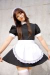  apron cosplay hirazuka_yuki maid maid_uniform photo skirt_lift thigh-highs 