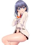  absurdres black_hair black_skirt blue_eyes bow bowtie cardigan gibun_(sozoshu) highres long_hair looking_at_viewer miniskirt orange_scrunchie school_uniform scrunchie skirt ssss.gridman takarada_rikka thighs uniform white_background 