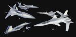  aircraft airplane airplane_wing asterozoa black_background fighter_jet flying jet military military_vehicle multiple_views no_humans original vehicle_focus 