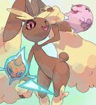  :d blue_eyes closed_eyes commentary creature english_commentary eyelashes feet_out_of_frame gen_4_pokemon gen_5_pokemon lopunny munna no_humans open_mouth pink_eyes pinkgermy pokemon pokemon_(creature) rabbit rotom rotom_(normal) simple_background smile standing white_background 