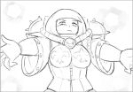  1girl armor blush boobplate closed_mouth embarrassed greyscale incoming_hug looking_away lutherniel medium_hair monochrome my_little_pogchamp_(meme) sister_of_battle solo upper_body warhammer_40k wide_sleeves 
